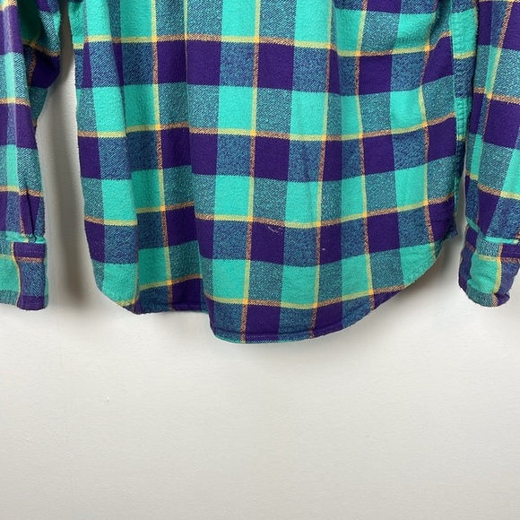 OBEY Mens Medium Plaid Green Purple Button Down Shirt One Pocket Casual Shirt - Picture 5 of 10